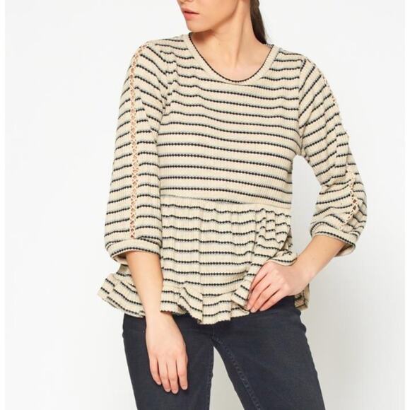 Anthropologie RO & DE Nori Stripe Waffle Knit Top - Picture 1 of 9